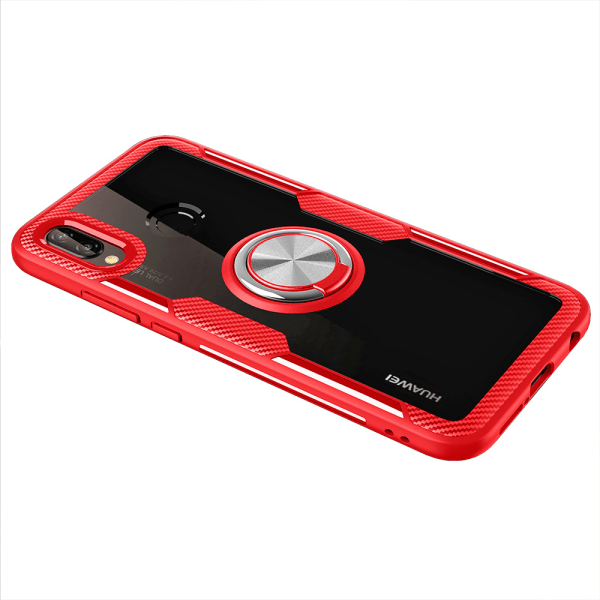 Huawei P20 Lite - Praktiskt Leman Skal med Ringhållare Röd/Silver
