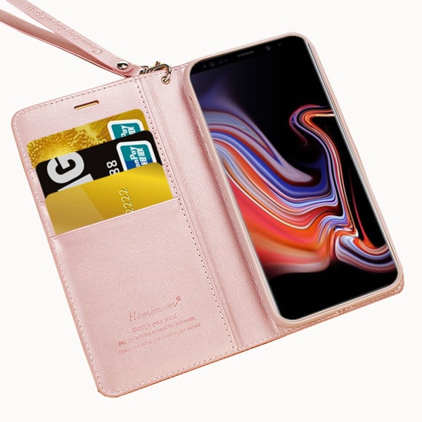 Samsung Galaxy Note 9 - Hanmanin PU-nahasta valmistettu lompakkokotelo Rosaröd