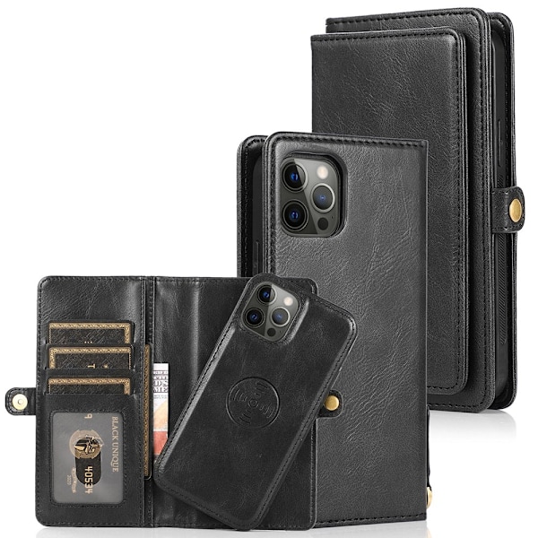 iPhone 12 Pro Max - Stilrent 2-i-1 Plånboksfodral i Exklusivt läder Svart