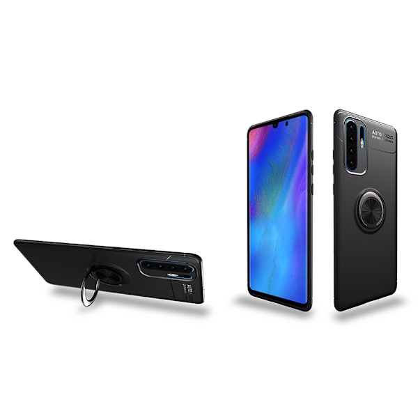 Huawei P30 Pro - Skyddande Skal med Ringhållare Svart/Röd