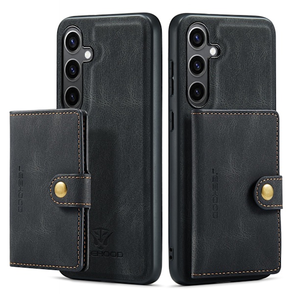 Läderplånbok med magnetiskt hållare för Galaxy S24 Plus Black