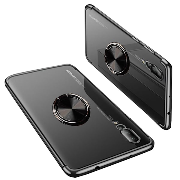 Stilsäkert Robust Silikonskal Ringhållare - Huawei P20 Svart