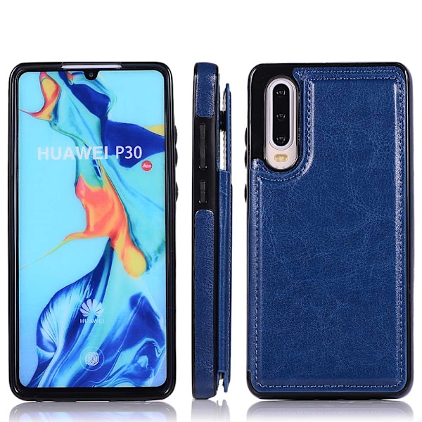 Huawei P30 - Stilsäkert Smart Skal med Kortfack Svart