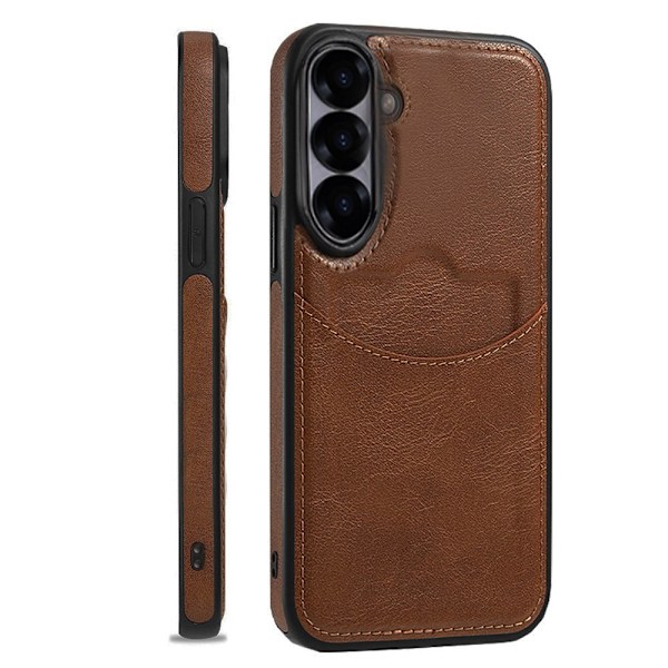 Samsung Galaxy A55 5G - Stilrent Skal från Leman med Kortfack Khaki-Ljusbrun