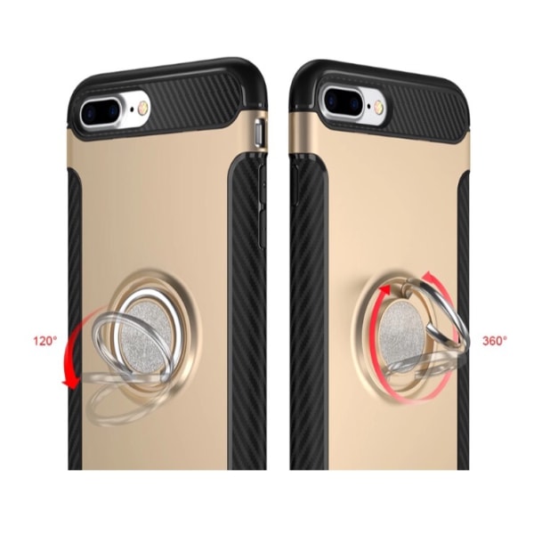 iPhone 6/6S - FLOVEMES HYBRID Hiilikuori, jossa rengaspidike Guld