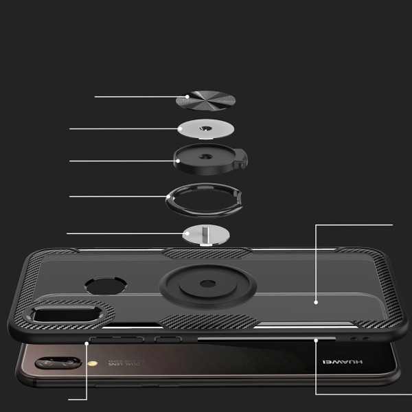 Huawei P20 Lite - Praktiskt Leman Skal med Ringhållare Marinblå/Silver