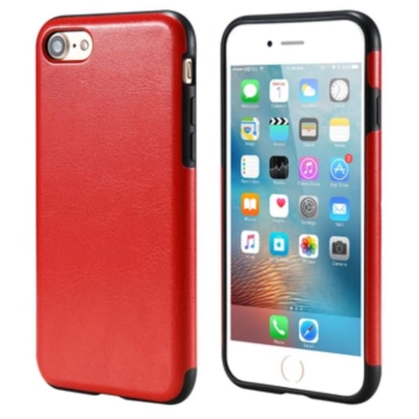 iPhone 8 Plus - Älykäs käytännöllinen nahkakotelo (retro-vintage) Röd