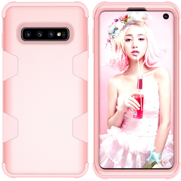Samsung S10 - Praktiskt och Skyddande Skal "Rugged Robot" Roséguld/Grå