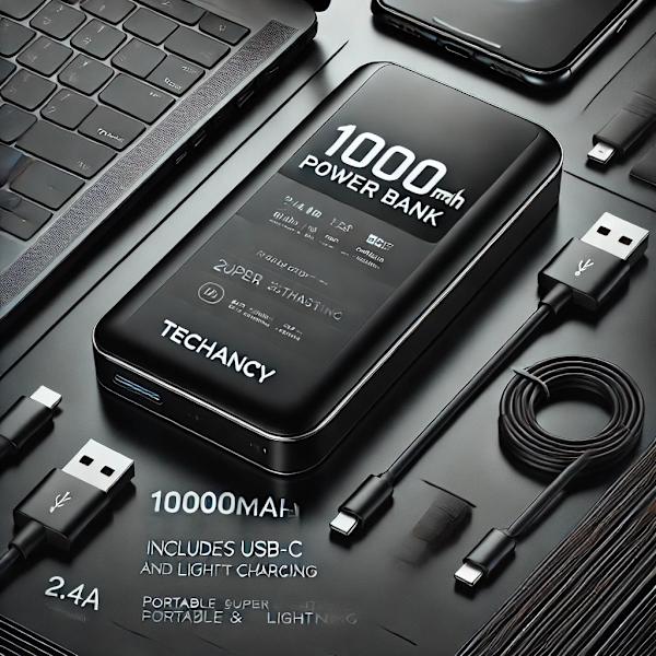 Techancy Powerbank 2-i-1-kabel 10 000mAh 2.4A