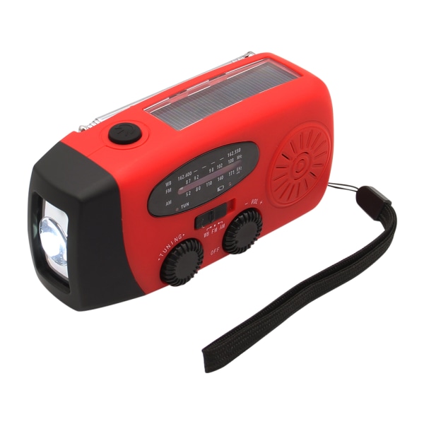 Vevradio / Nödradio Hög Kvalitet Solcell Ficklampa Powerbank Röd