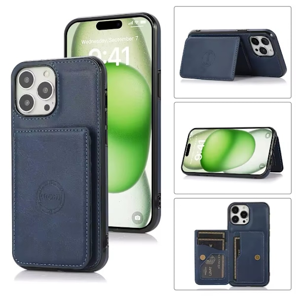 iPhone 16 Pro - Praktiskt Skyddsskal med Magnetisk Korthållare Blå