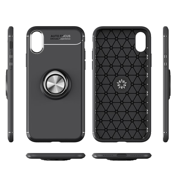 iPhone X - Elegant Carbon Cover med Ringholder Svart/Rosé