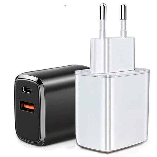 Kraftfull 18W USB / USB-Type C Väggadapter Svart