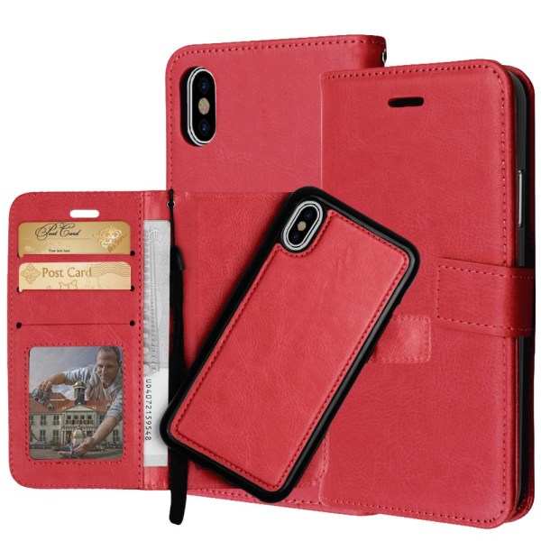 iPhone X/XS - Etui med pung i retro design Röd
