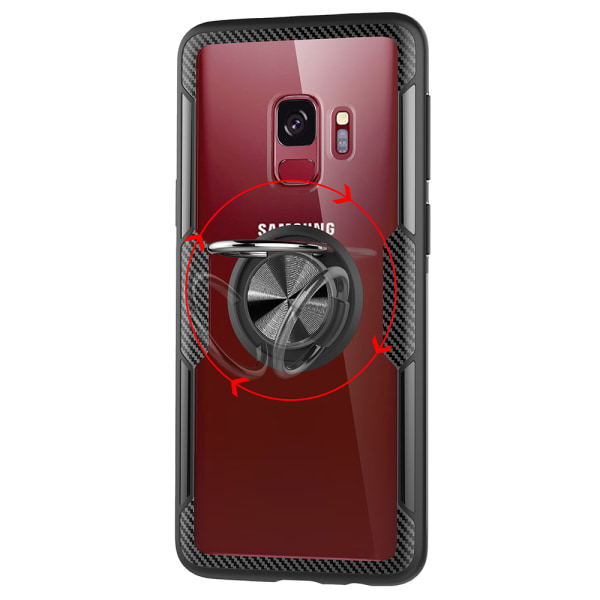 Skal med Ringhållare (LEMAN) - Samsung Galaxy S9 Röd/Silver Röd/Silver