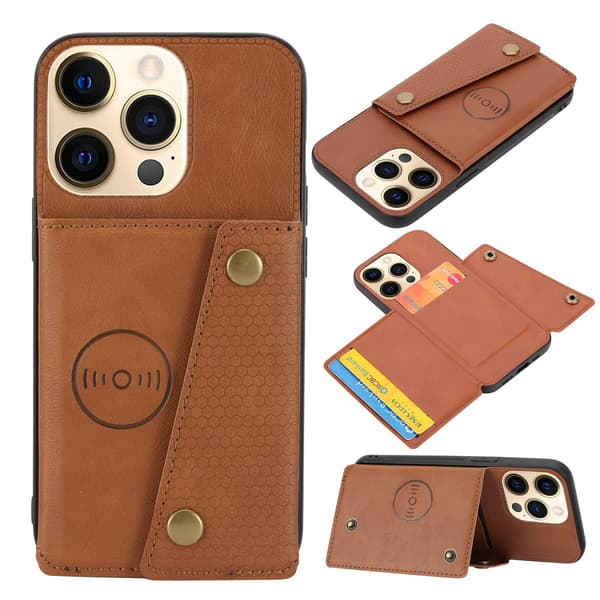 iPhone 16 Pro Max Exklusivt Skal med Kortfack & Magnet Brun