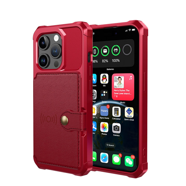 Elegant plånboksfodral i lyxigt PU-läder för iPhone 15 Pro Max Röd