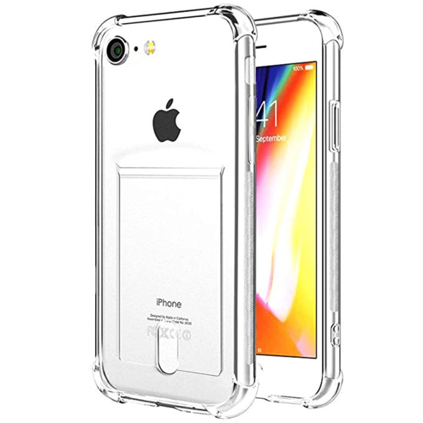 iPhone 8 - Kraftig Silikone Case Kortholder Transparent/Genomskinlig