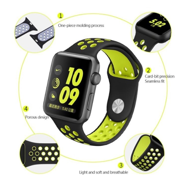 Apple Watch 42mm - HUTECHs Praktiska Silikonarmband -ORGINAL- Svart/Grön L