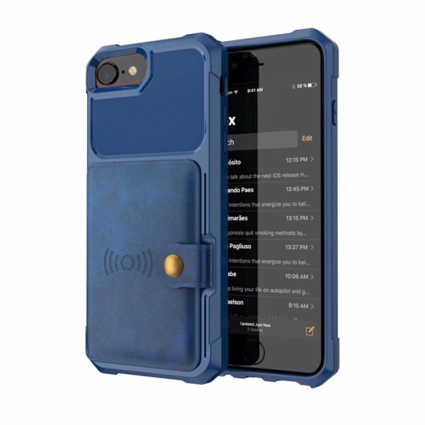 iPhone 8 Praktiskt Skyddskal med Kortfack Blå