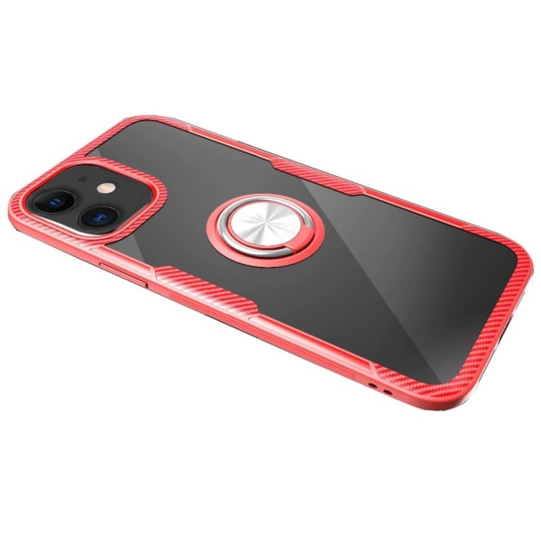Tyylikäs Leman-suojus sormustelineellä - iPhone 12 Mini Röd/Silver