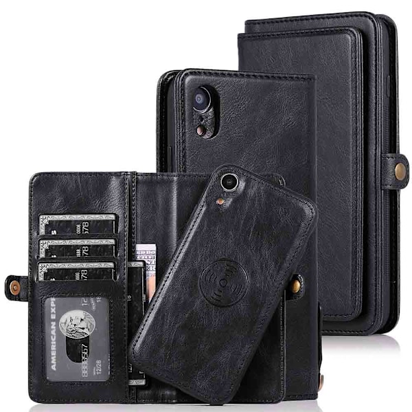 Effektivt etui med dobbelt tegnebog - iPhone XR Svart