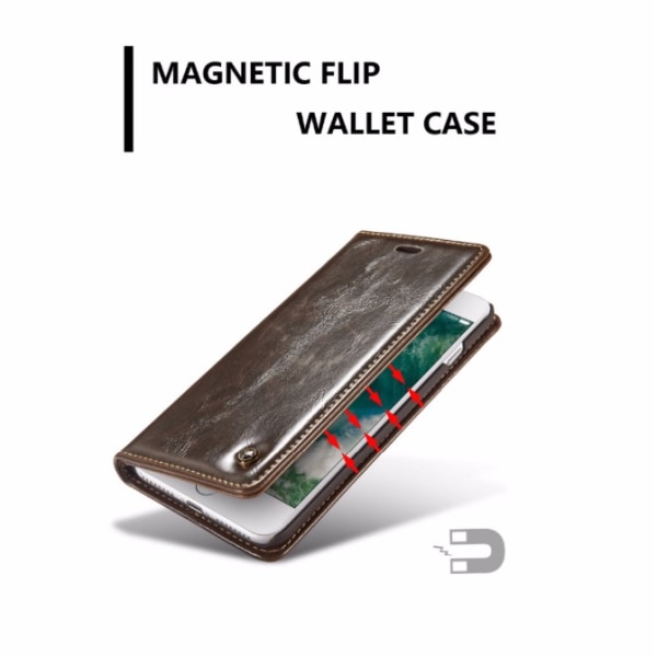 Ainutlaatuinen käytännöllinen lompakkokotelo nahkaisessa iPhone 7 PLUS CASEME -kuoressa Röd