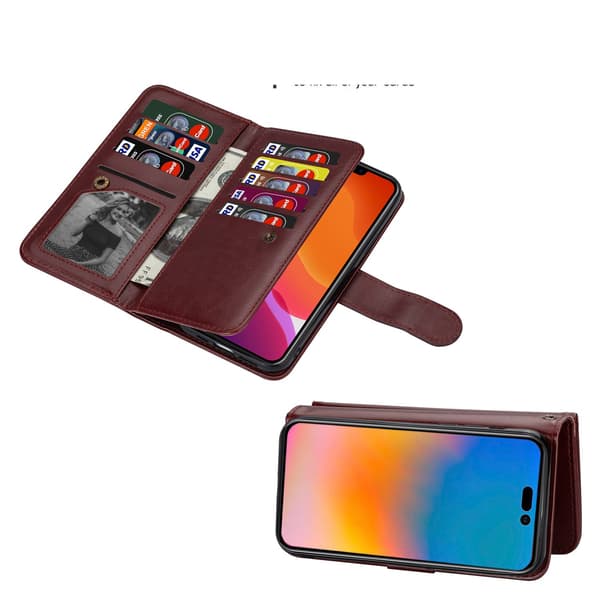Praktisk 9-korts pung-etui - iPhone 14 Pro Brun
