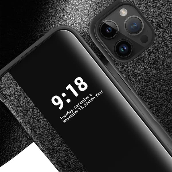 iPhone 14 Pro Max  Läderfodral med Visningsfönster Svart