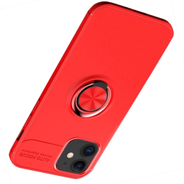 Stilsäkert AUTO FOCUS Skal med Ringhållare - iPhone 12 MIni Svart/Röd