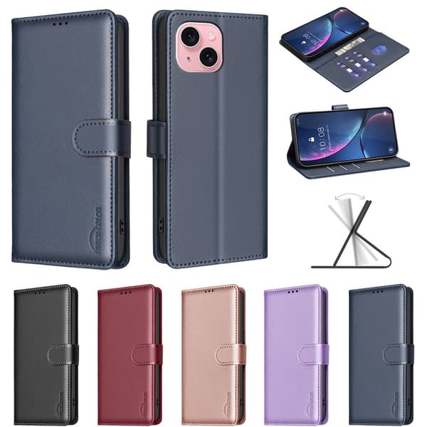 iPhone 15 - Elegant 2-i-1 Fodral med RFID-skydd & Stativ Röd