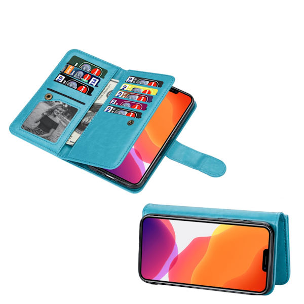 Praktiskt 9-Kort Pl�nboksfodral - iPhone 14 Plus Brun