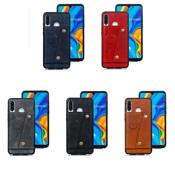 Glat cover med kortholder - Huawei P30 Lite Ljusbrun