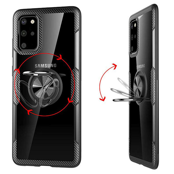 Effektfullt Skal med Ringhållare LEMAN - Samsung Galaxy S20 Plus Svart/Silver