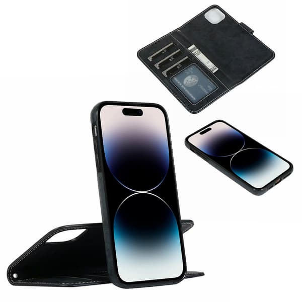 iPhone 15 Plus - Magnetfunktion Pungetui i PU-læder med Brun