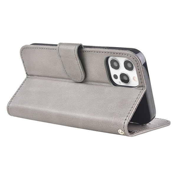 Elegant Fodral i PU-läder med 4 kortplatser för IPhone 15 Pro grå