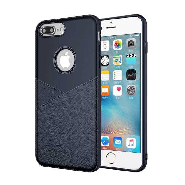 iPhone 8 Plus - Praktisk Leman-veske i skinndesign Marinblå