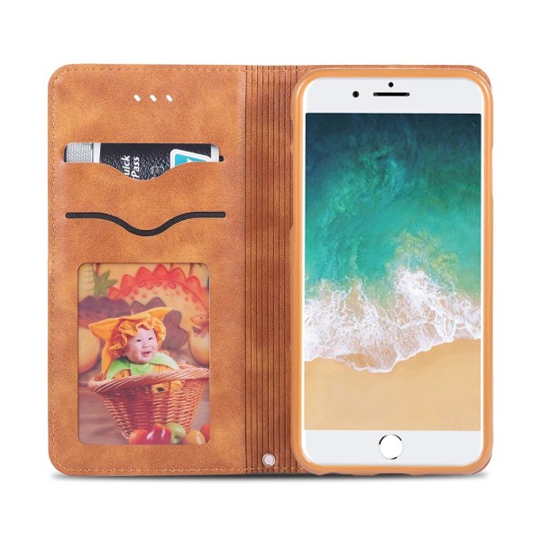 iPhone 6/6S - Huolellinen Smart Wallet -kotelo Ljusbrun