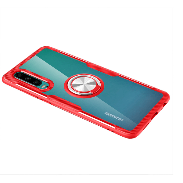 Praktisk stilfuldt cover med ringholder - Huawei P30 Röd/Silver