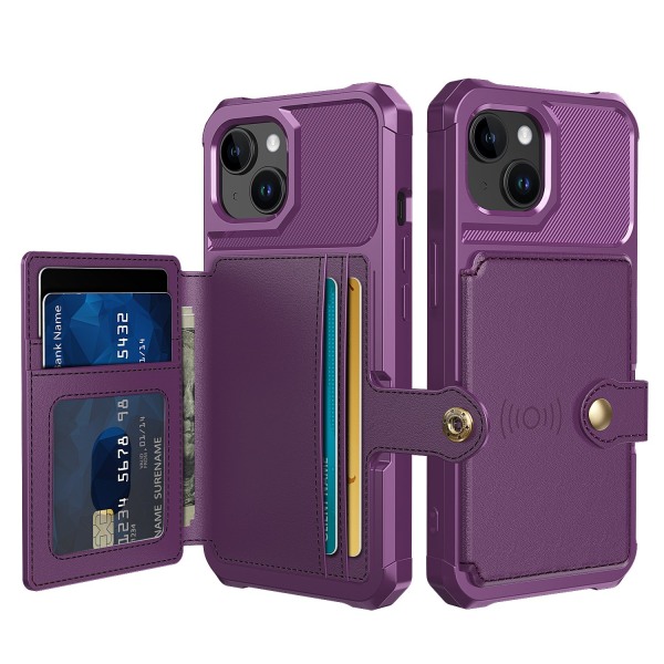 Elegant plånboksfodral i lyxigt PU-läder för iPhone 15 Plus Lila
