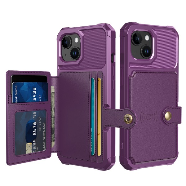 Elegant plånboksfodral i lyxigt PU-läder för iPhone 15 Plus Purple