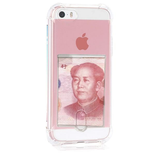 iPhone 5/5S/5SE - Iskunkestävä silikonikuori korttilokerolla Transparent/Genomskinlig