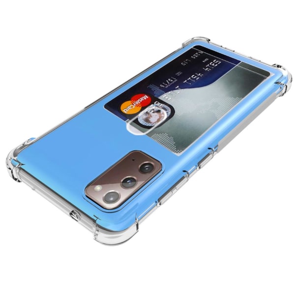 Samsung Galaxy Note 20 - Stødabsorberende silikonecover med kortholder Transparent/Genomskinlig