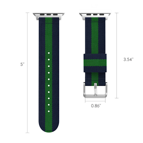 Apple Watch 38mm - Nylonband från Jensen (Stålspänne) Blå/Grön