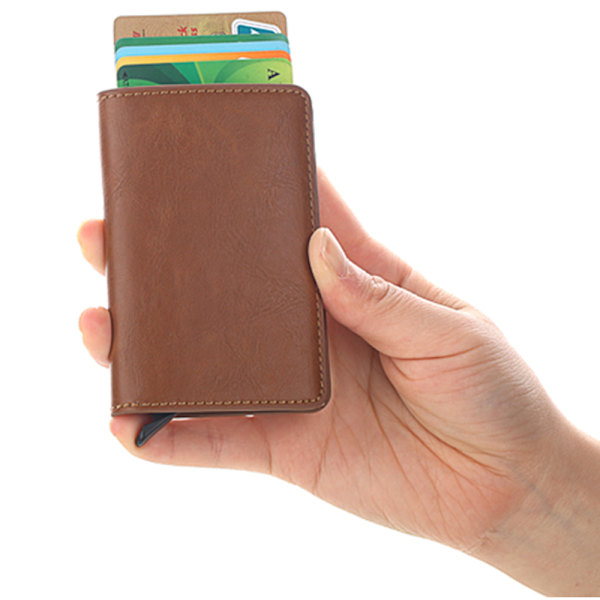 Korthållare i Aluminium/PU-Läder (RFID- och NFC-Skydd) Brun