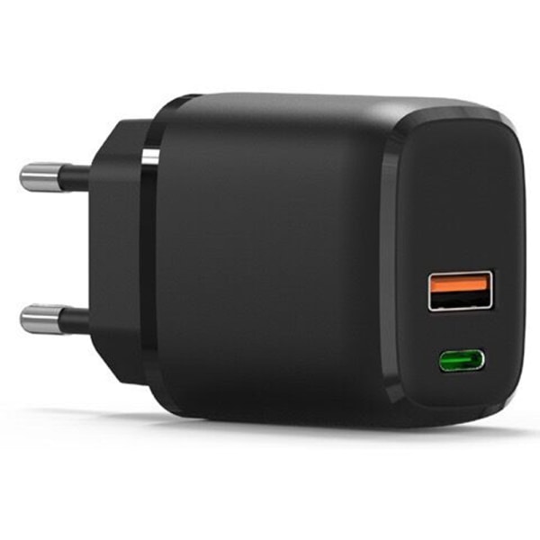 Kraftfull 18W USB / USB-Type C Väggadapter Svart