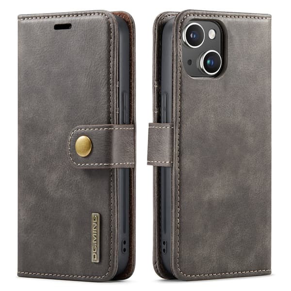 iPhone 14 - Retro Läderfodral med Magnetisk Design Blå