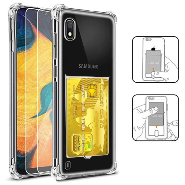 Samsung Galaxy A10 - Kraftfullt Skal med Korthållare Transparent/Genomskinlig