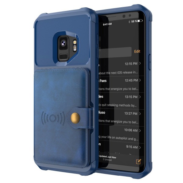 Glat slidbestandigt cover med kortrum - Samsung Galaxy S9 Blå