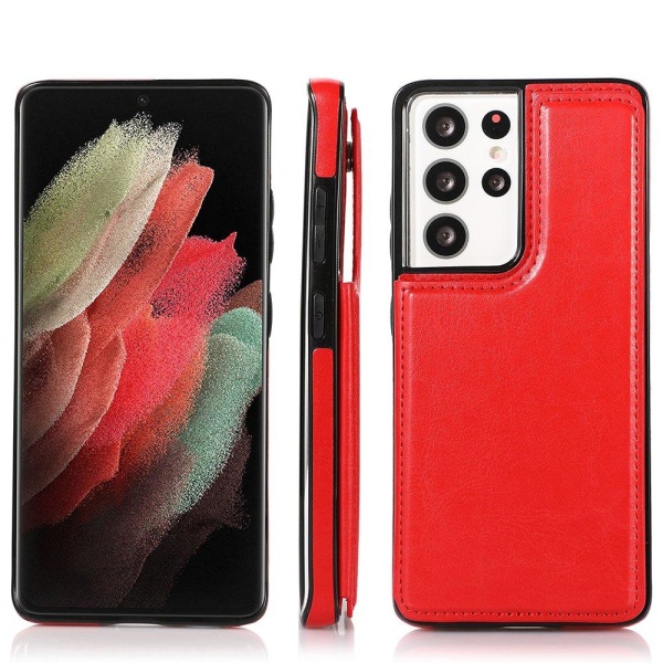 Tyylikäs kansi korttilokerolla - Samsung Galaxy S21 Ultra Röd